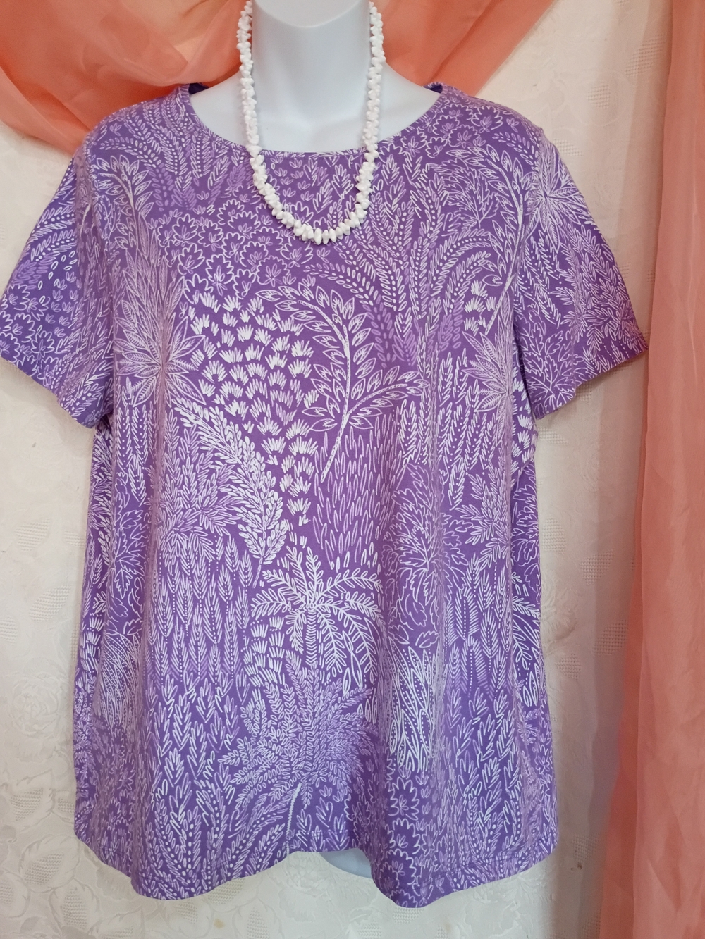 Talbots Ladies Purple and White Floral-Print Short Sleeve Top